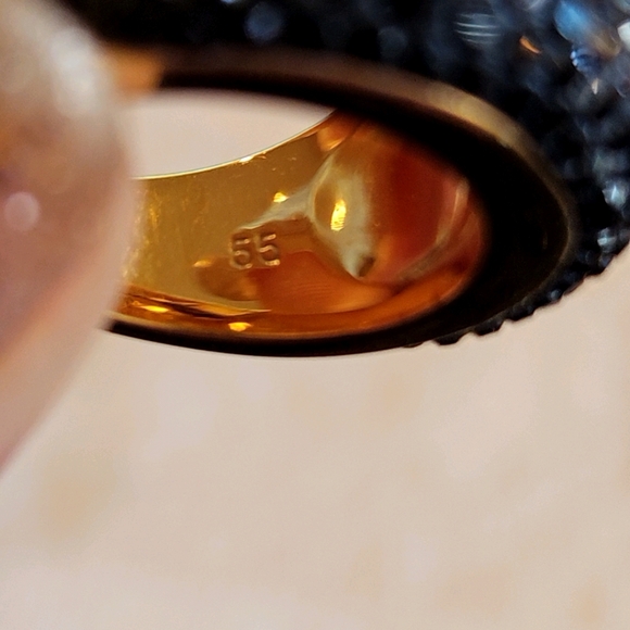 Swarovski Black Pave Crystal and Gold Cocktail Ring 55 - Picture 12 of 13